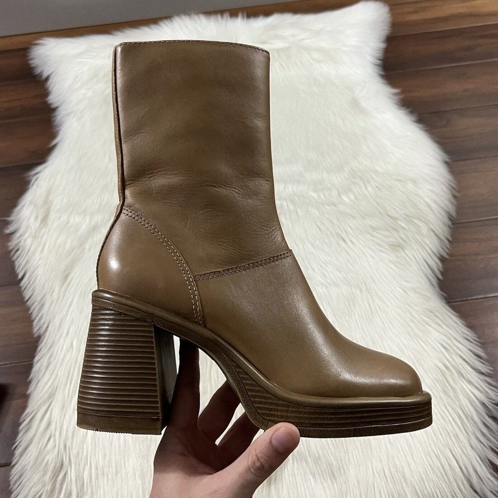 Steve Madden Tan Leather Platform Heeled Boots 7.5 - Picture 3 of 15